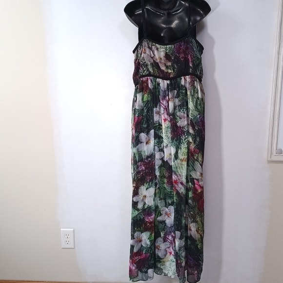 Lane Bryant Floral Print Light Chiffon Maxi Dress Size 18 Black Wedding Formal - Picture 4 of 7